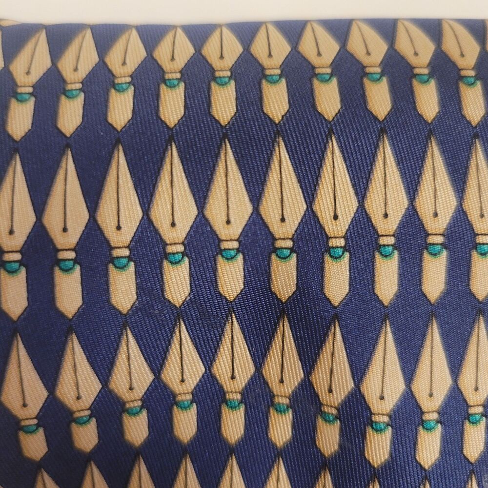 Gucci Tie Blue Gold Geometric Pattern 100% Silk Made In Italy Classic Luxury - Picture 5 of 6